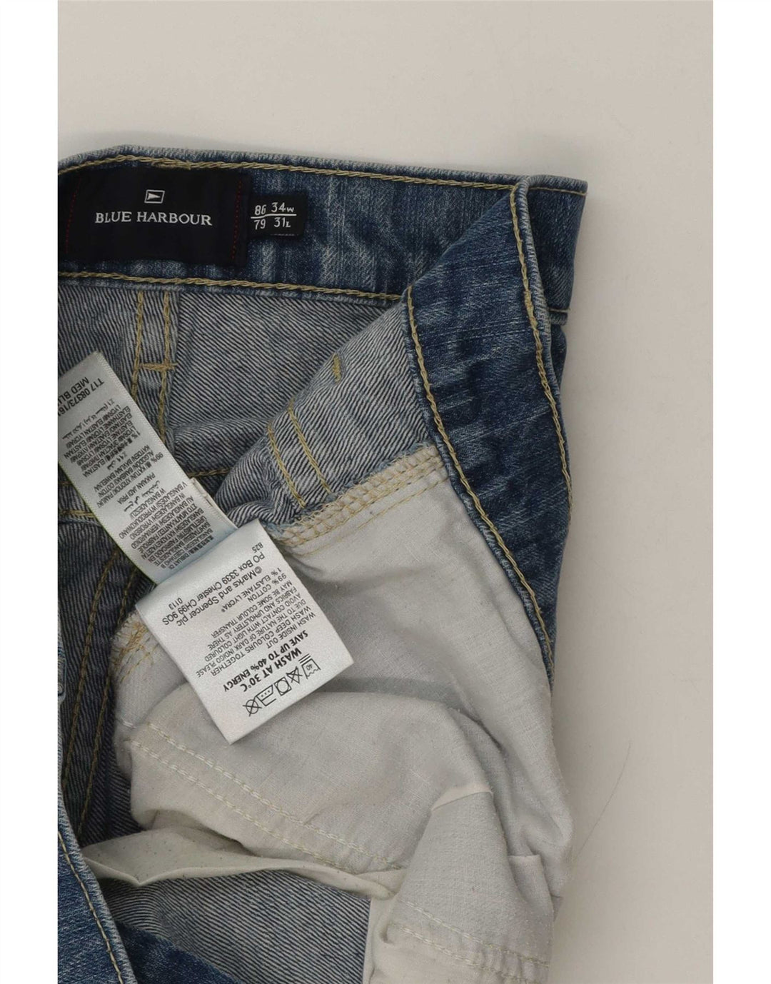 Calça jeans reta masculina Marks & Spencer Blue Harbor W34 L31 algodão