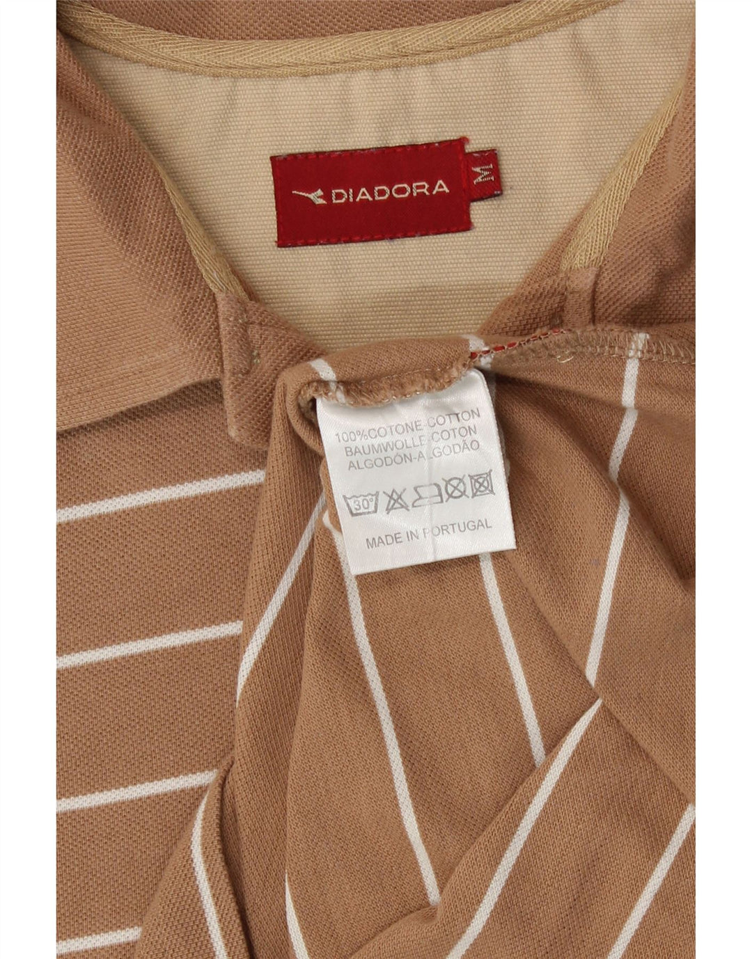 Camisa polo masculina Diadora médio bege listrado algodão