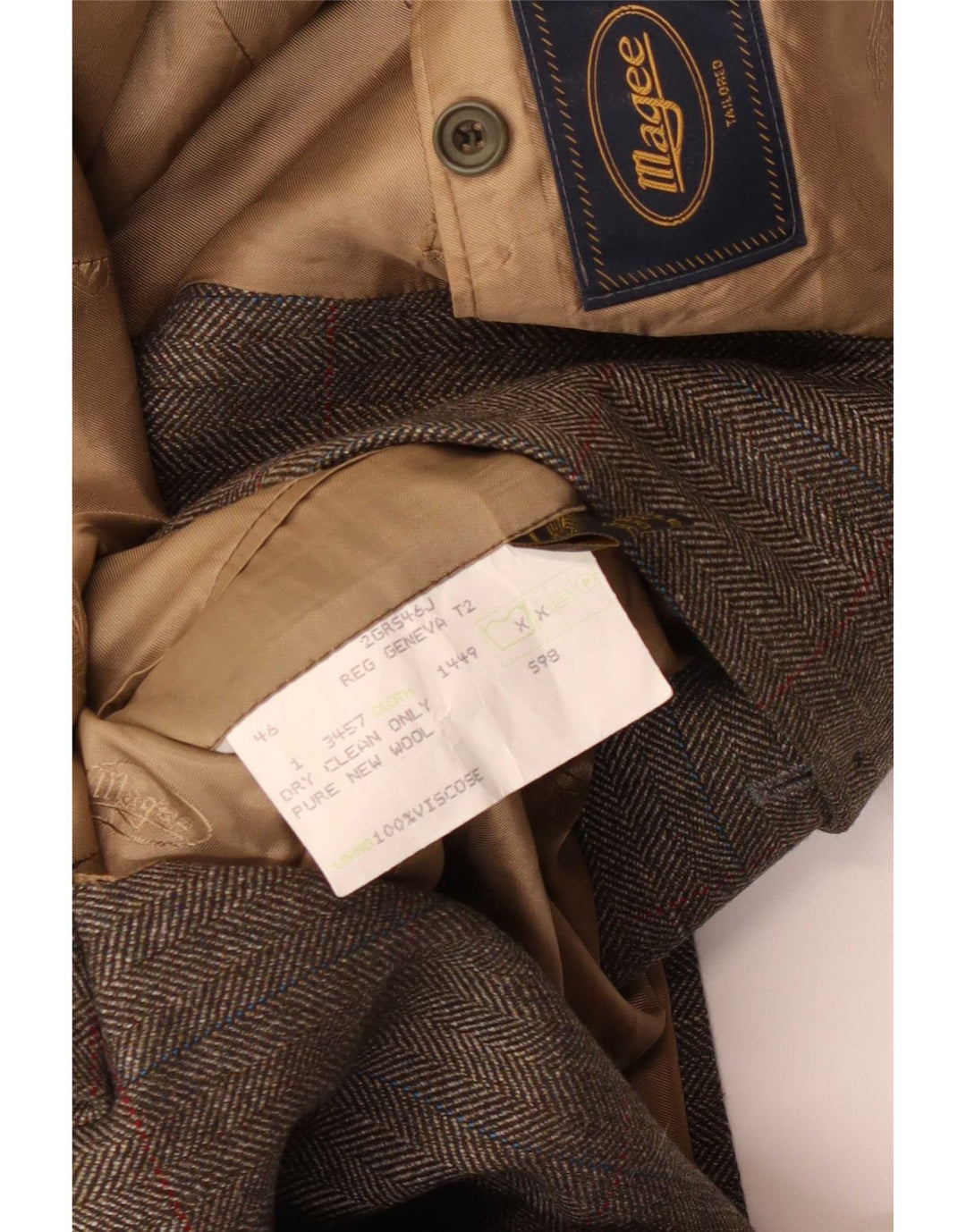 Jaqueta blazer masculina Magee com 2 botões UK 46 3XL cinza espinha de peixe nova lã
