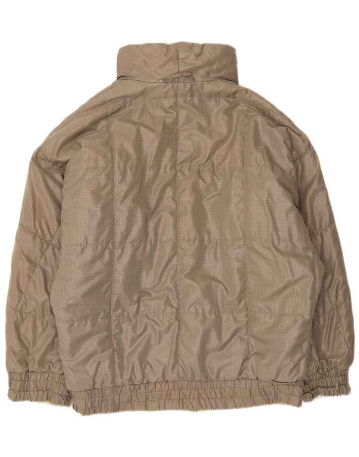 Jaqueta acolchoada feminina vintage UK 14 sintético azul médio Chevron