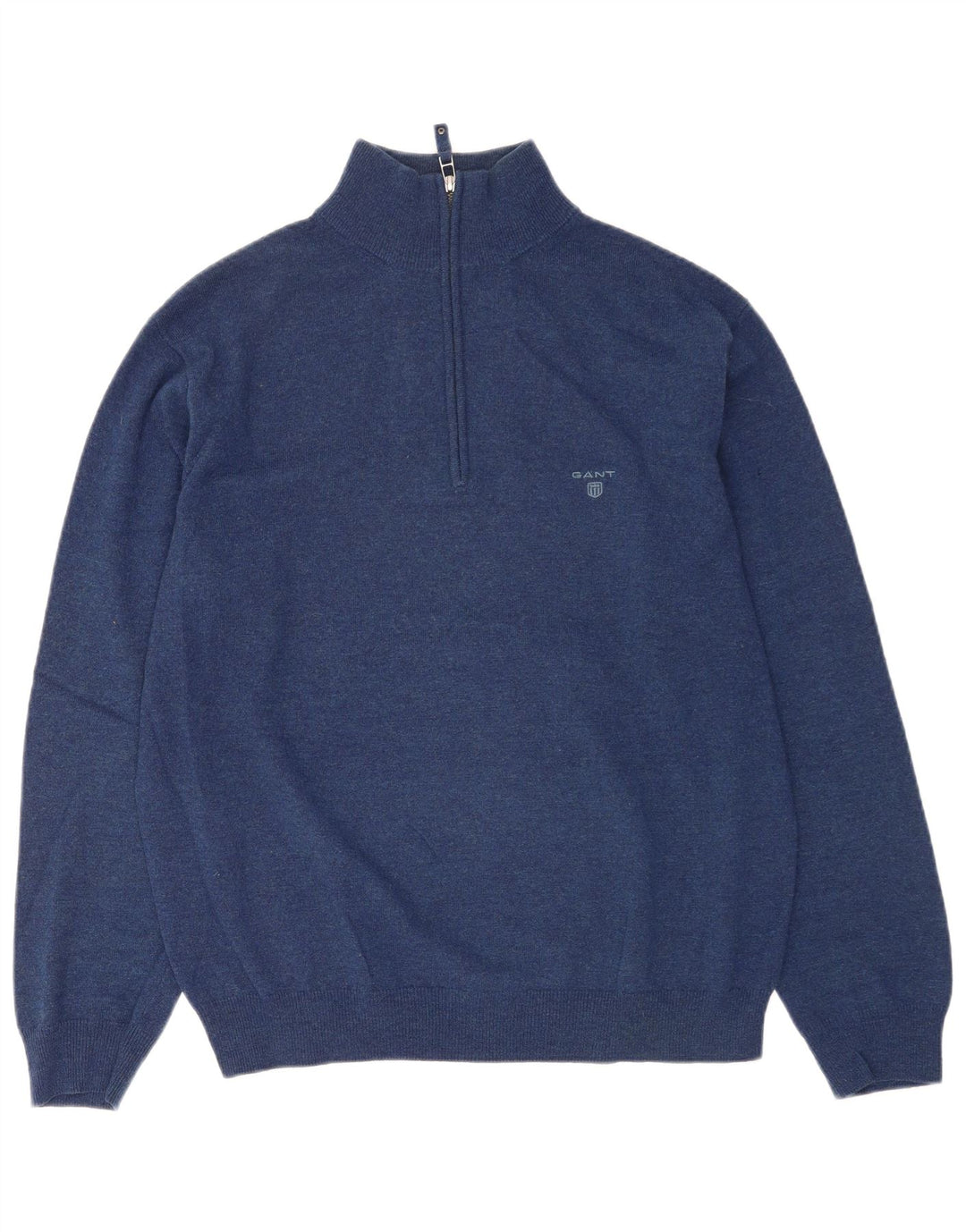 Suéter masculino Gant com zíper e gola XL em lã de cordeiro azul marinho
