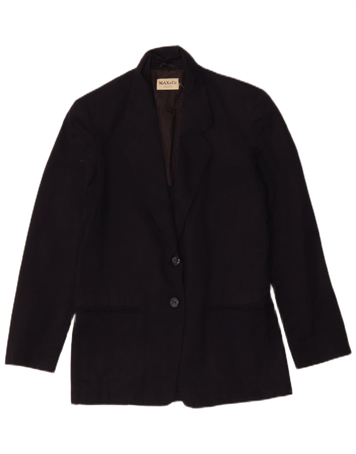 Jaqueta blazer feminina de 2 botões Max & Co. Reino Unido 12 algodão azul marinho médio