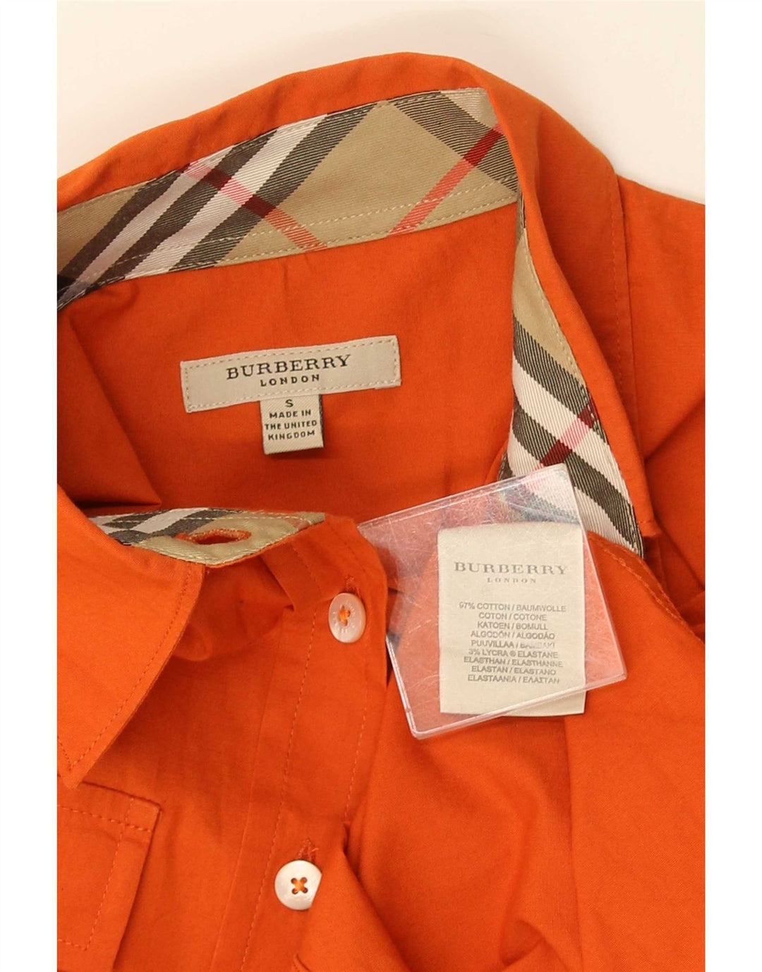 Camisa Feminina Burberry Reino Unido 10 Pequena Algodão Laranja