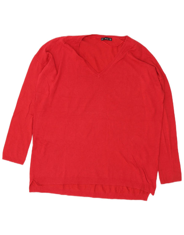 Zara Womens Oversized V-Neck Jumper Sweater UK 14 Medium Red Cotton