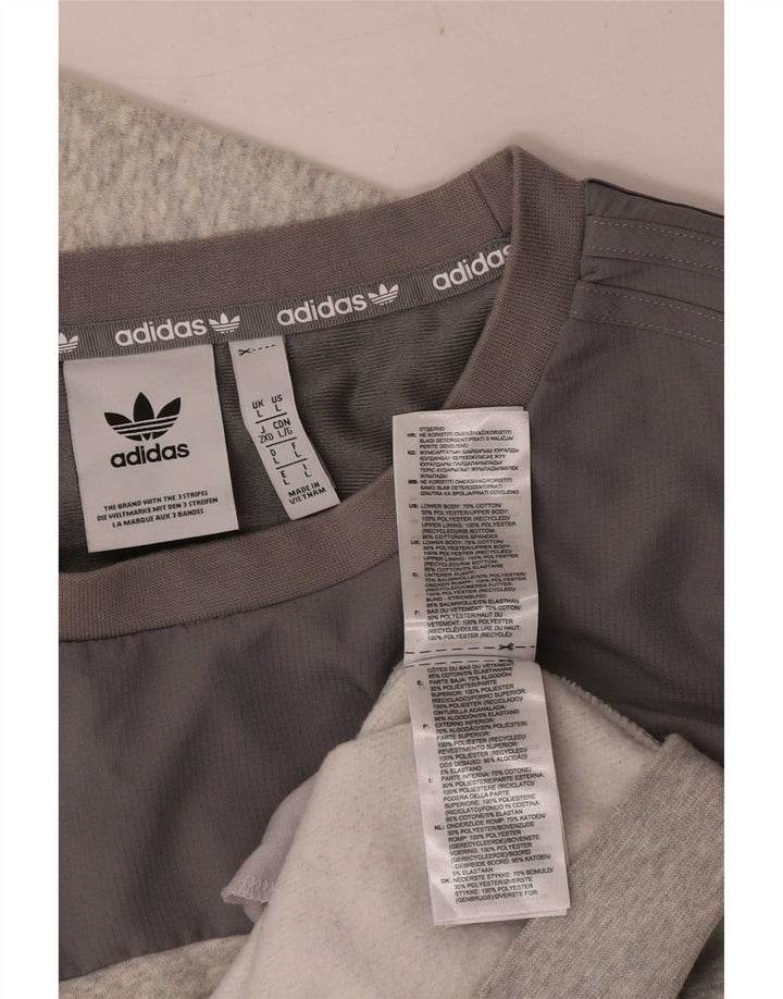 Adidas Mens Moletom Jumper Grande Cinza Colorblock Algodão