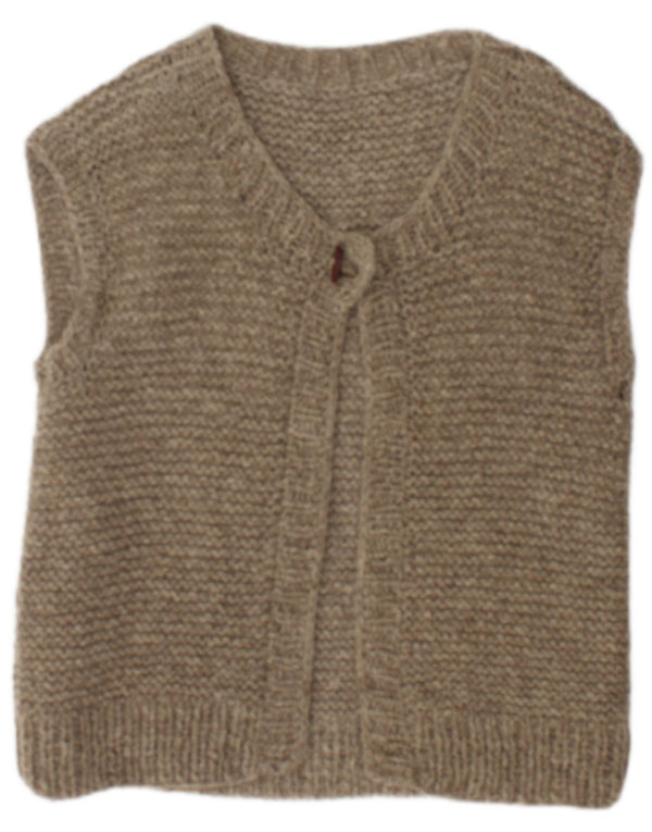 Suéter cardigã feminino vintage sem mangas UK 14 cinza médio