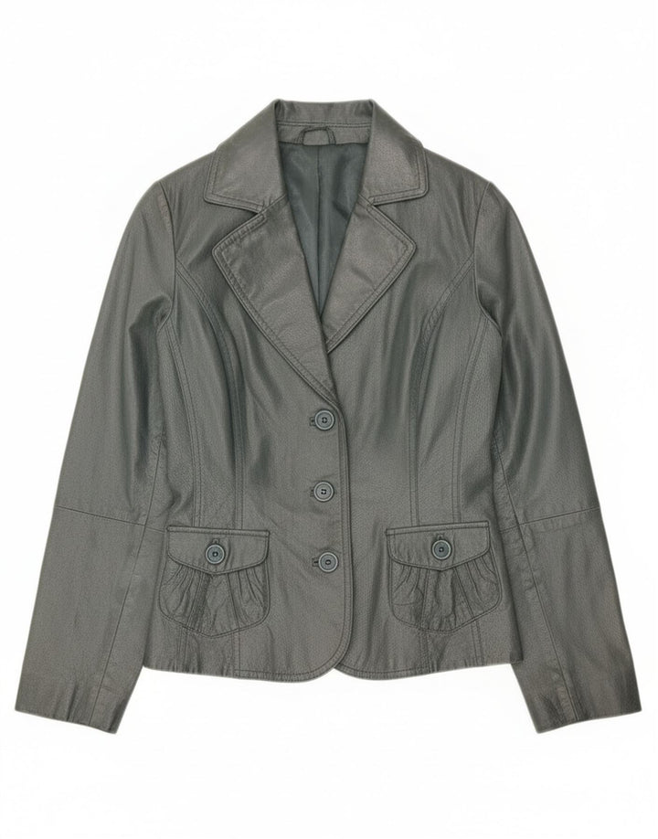 Jaqueta Blazer Vintage Feminina com 3 Botões UK 10 Pequena Cinza