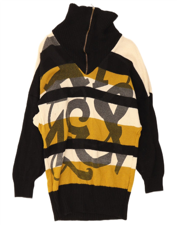 Suéter feminino vintage com zíper e gola IT42 médio listrado multicolorido