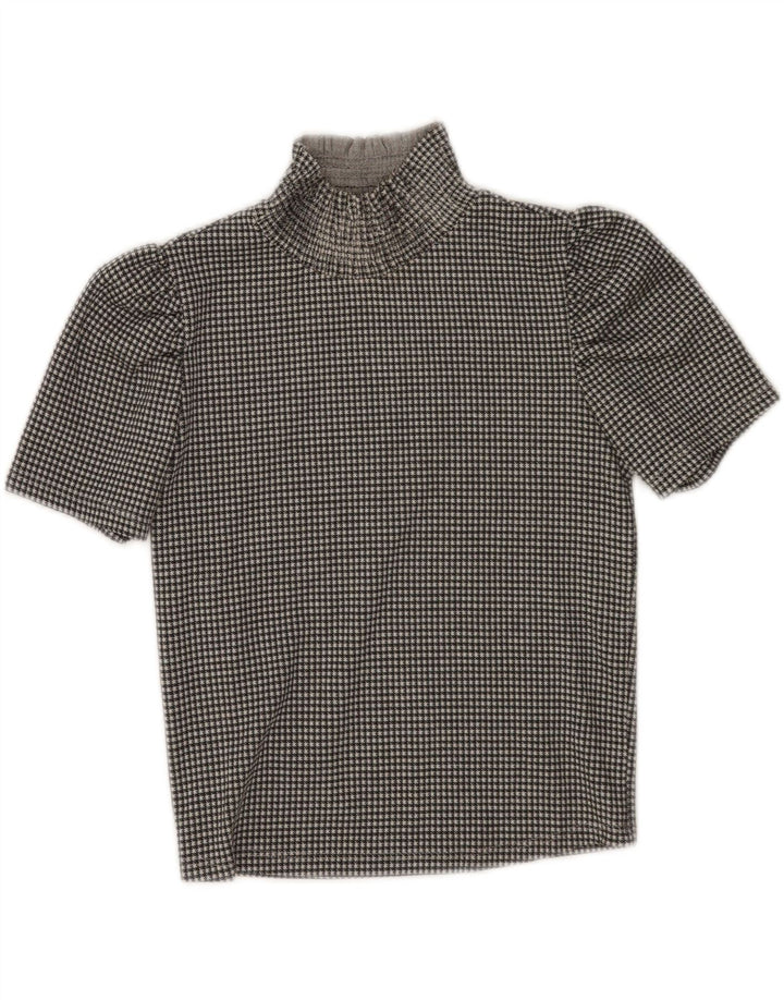 Blusa feminina Zara Top UK 10 pequena preta Houndstooth