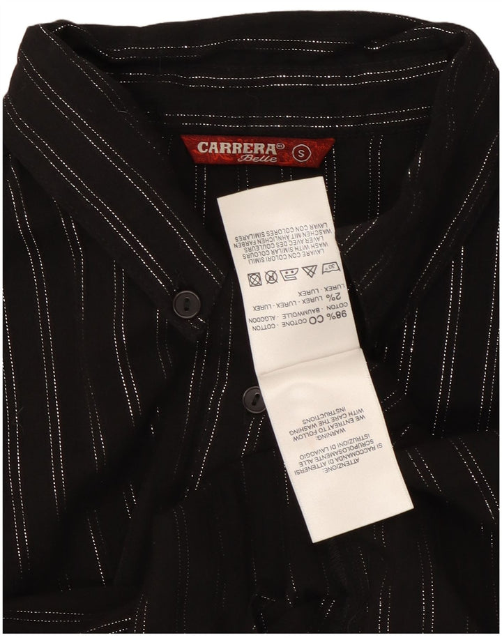 Camisa feminina Carrera UK 10 pequena listrada preta de algodão