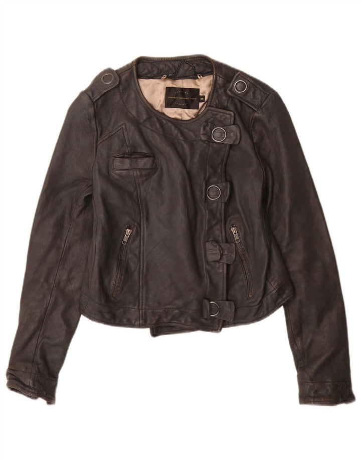 Jaqueta militar feminina French Connection UK 10 couro preto pequeno