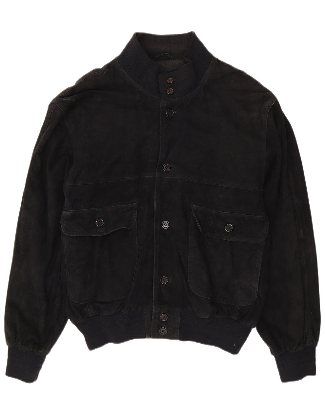 Jaqueta bomber masculina vintage de camurça Reino Unido 40 grande couro preto