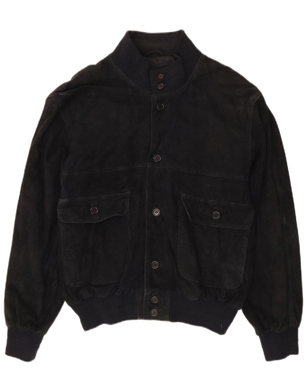 Jaqueta bomber masculina vintage de camurça Reino Unido 40 grande couro preto