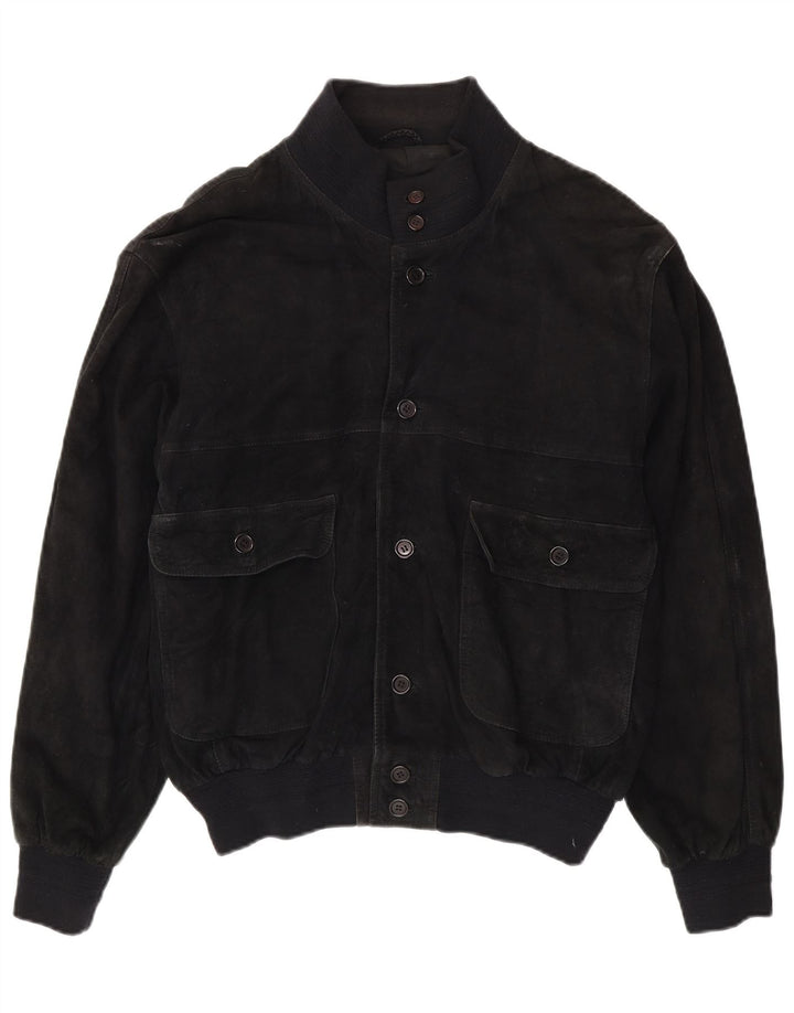 Jaqueta bomber masculina vintage de camurça Reino Unido 40 grande couro preto