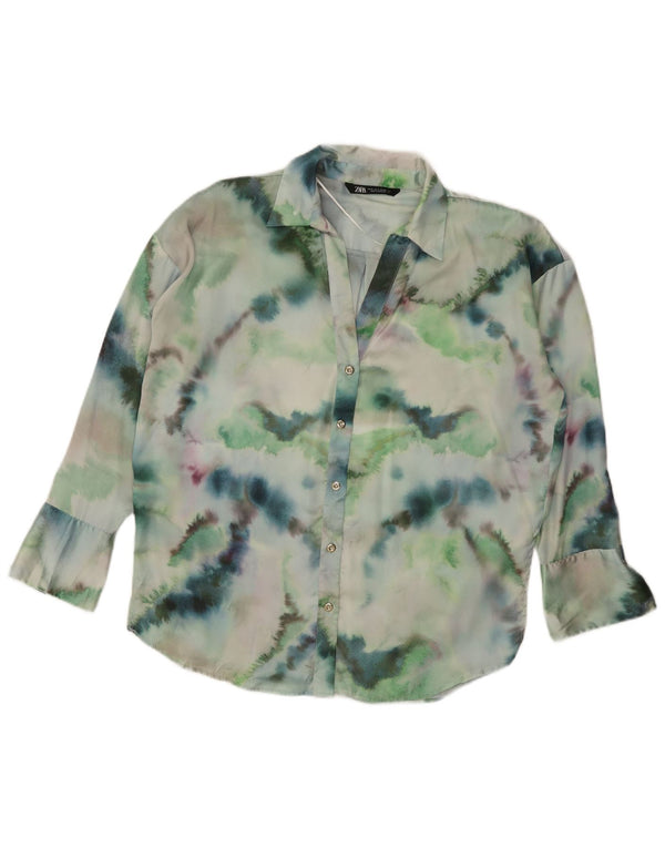 Zara Blusa feminina oversized Reino Unido 14 poliéster tie-dye verde médio