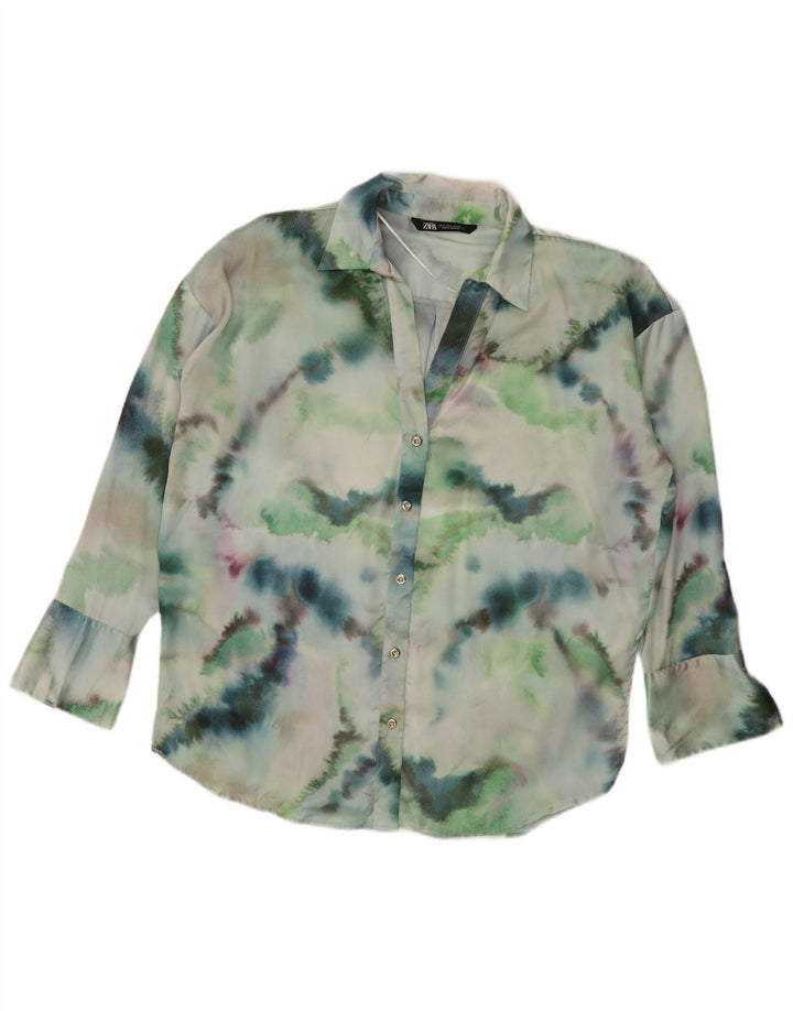 Zara Blusa feminina oversized Reino Unido 14 poliéster tie-dye verde médio