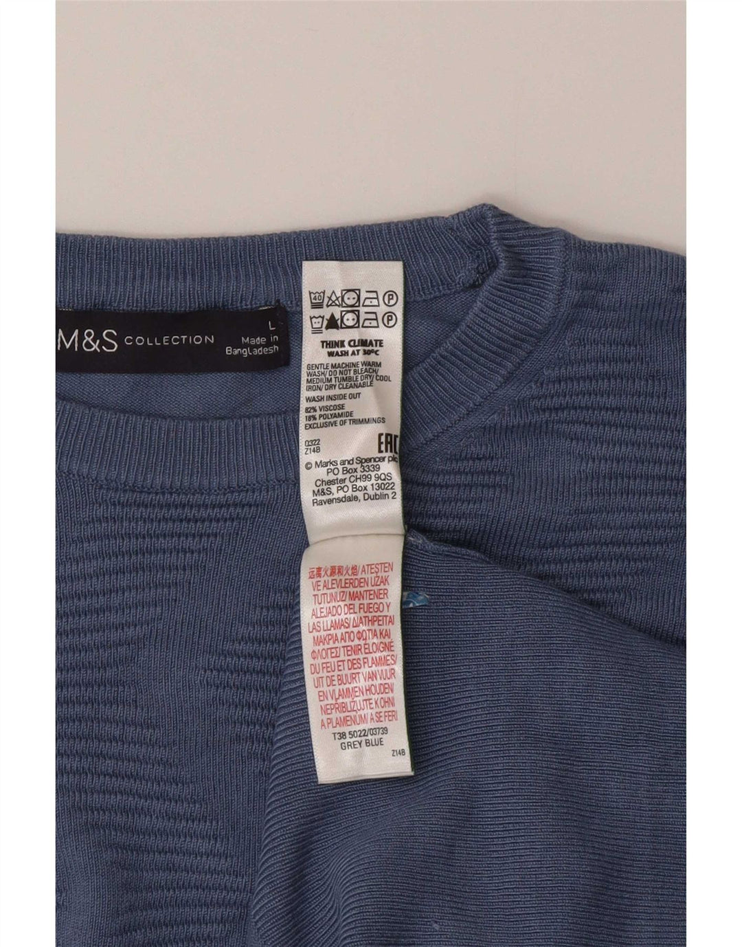 Suéter feminino Marks & Spencer com gola redonda Reino Unido 16 grande azul