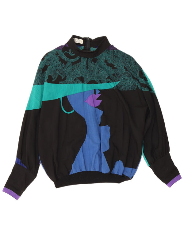 Blusa feminina Fink manga comprida oversized Reino Unido 14 grande lã paisley preta