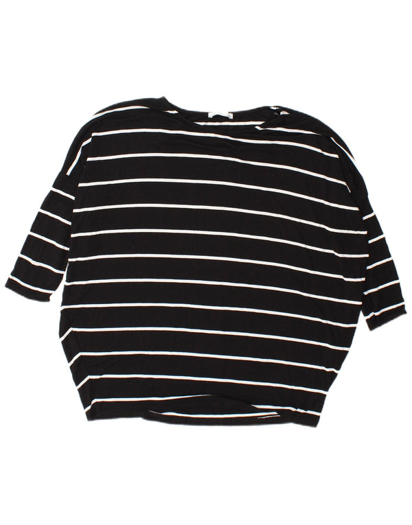 Zara Top feminino oversized manga comprida Reino Unido 10 viscose listrada preta pequena