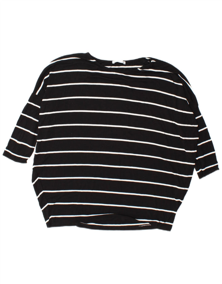 Zara Top feminino oversized manga comprida Reino Unido 10 viscose listrada preta pequena