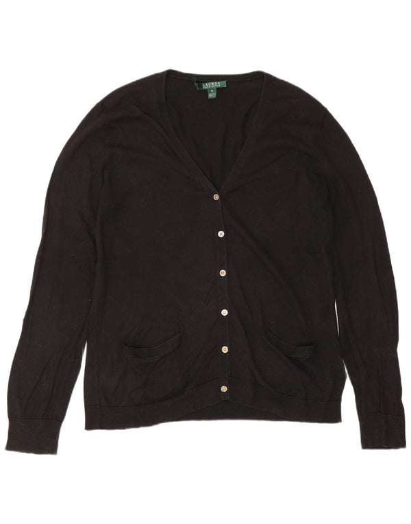 Suéter cardigã feminino Ralph Lauren UK 18 XL algodão preto