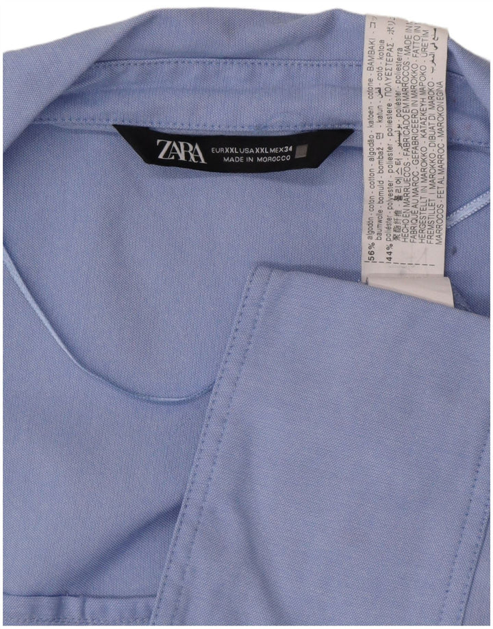 Camisa feminina Zara UK 20 2XL azul algodão clássico
