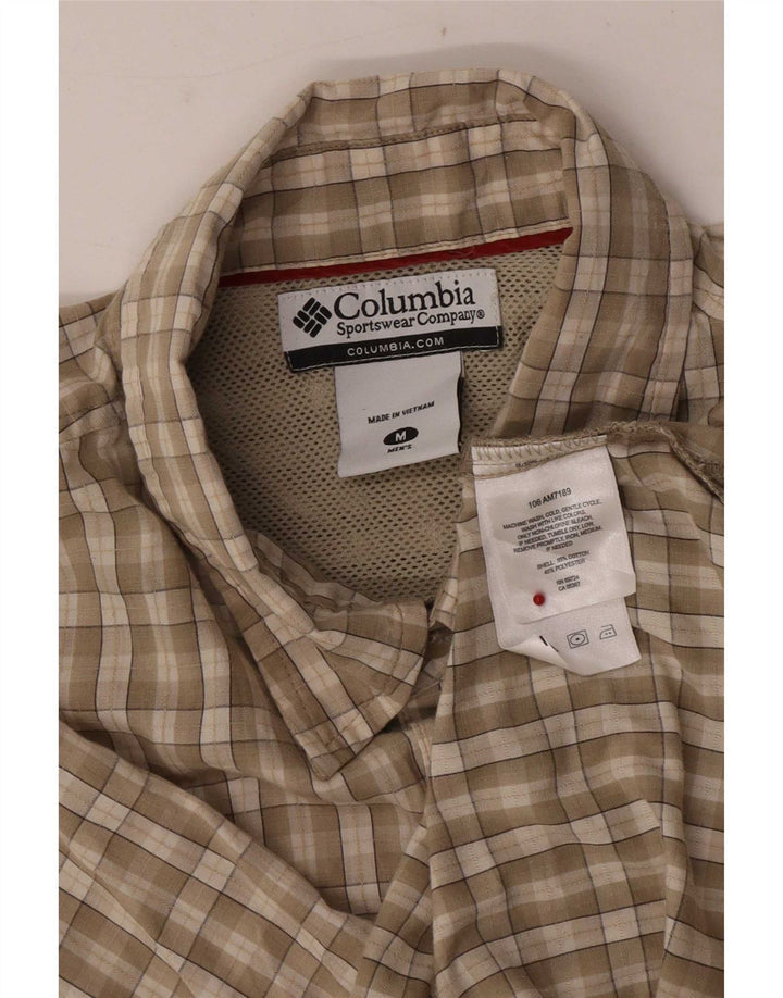 Camisa masculina Columbia de manga curta regular fit algodão xadrez bege médio