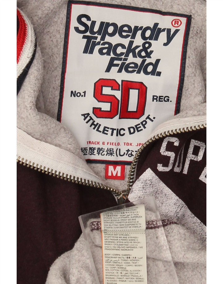 Suéter masculino Superdry com capuz e zíper gráfico médio algodão Borgonha