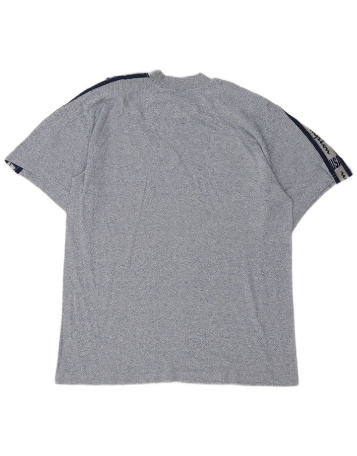 Camiseta gráfica masculina Champion Top médio azul marinho algodão colorblock