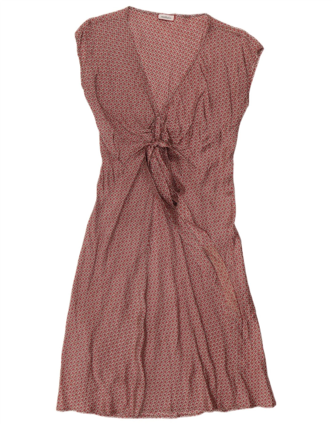 Vestido feminino com gravata frontal em linha A UK 12 médio Borgonha manchado