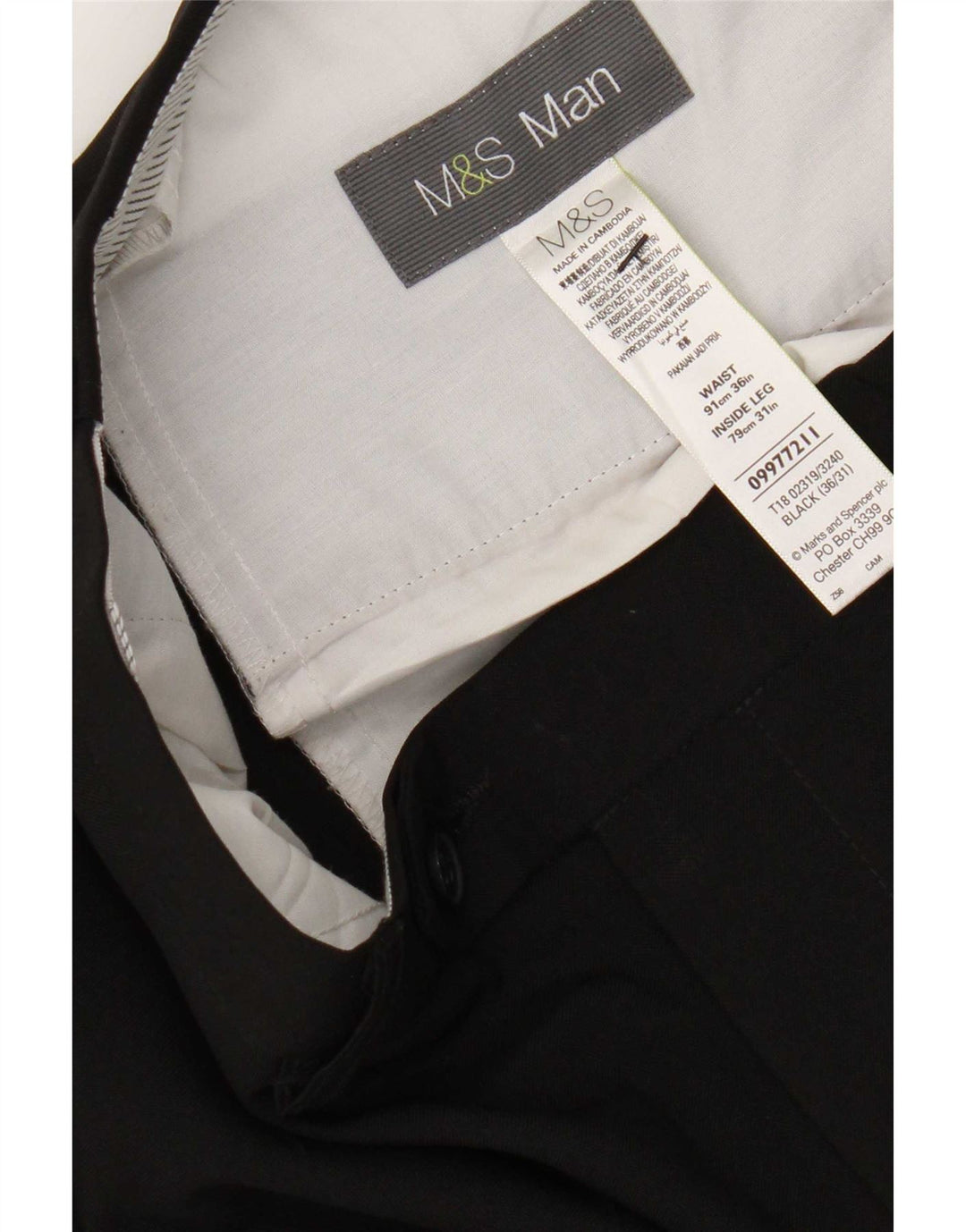 Calça masculina de terno reto Marks & Spencer W36 L31 poliéster preto