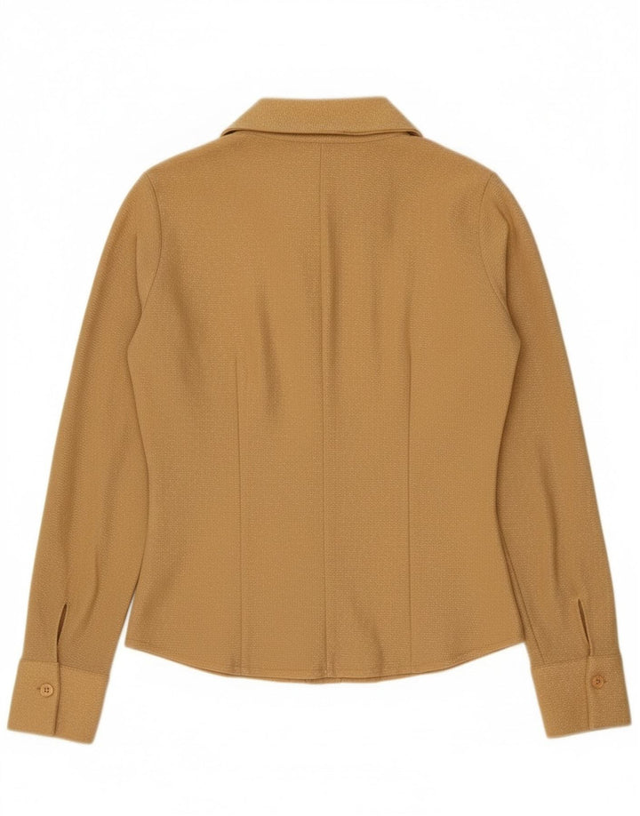 Camisa feminina vintage UK 10 pequena dourada poliéster