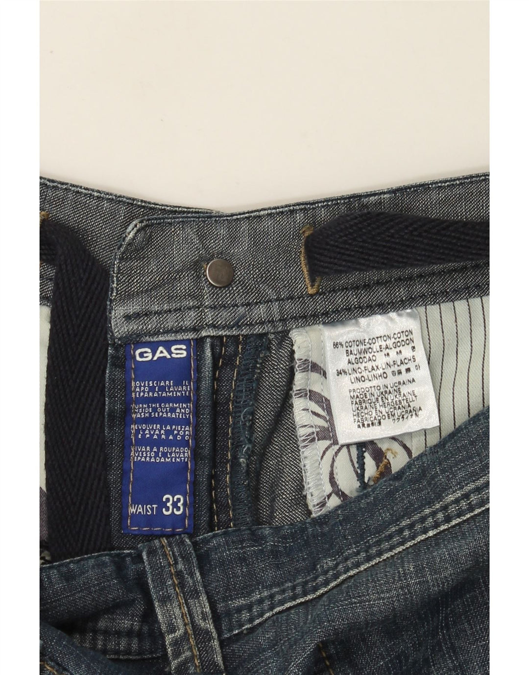 Shorts jeans cargo masculino Gas W33 algodão azul médio