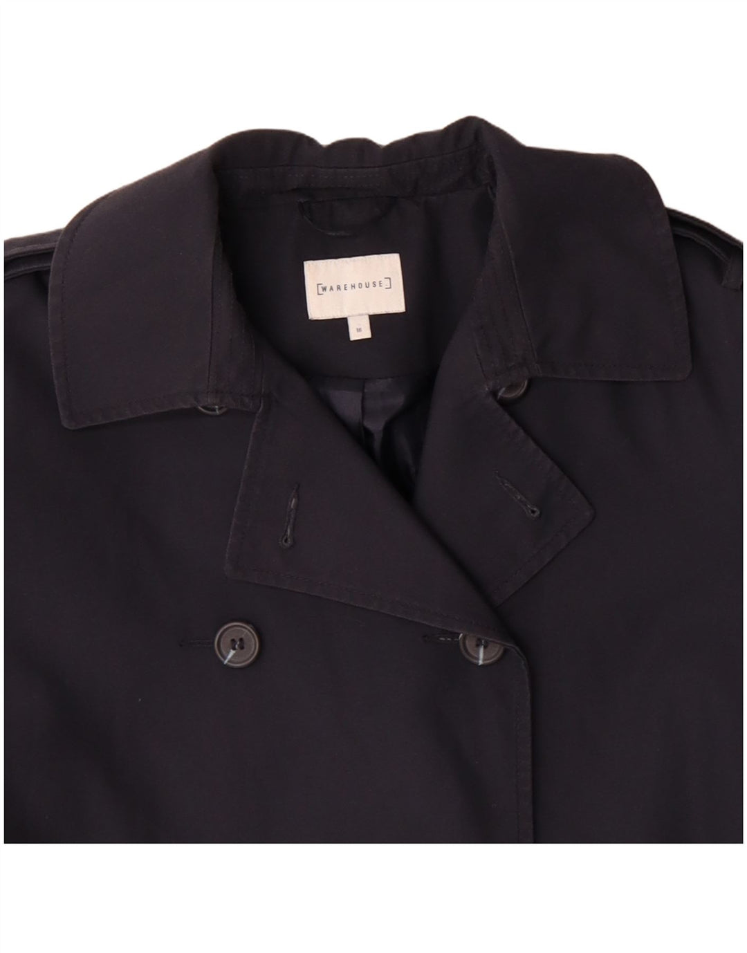 WAREHOUSE Trench Coat feminino Reino Unido 16 grande poliéster azul marinho