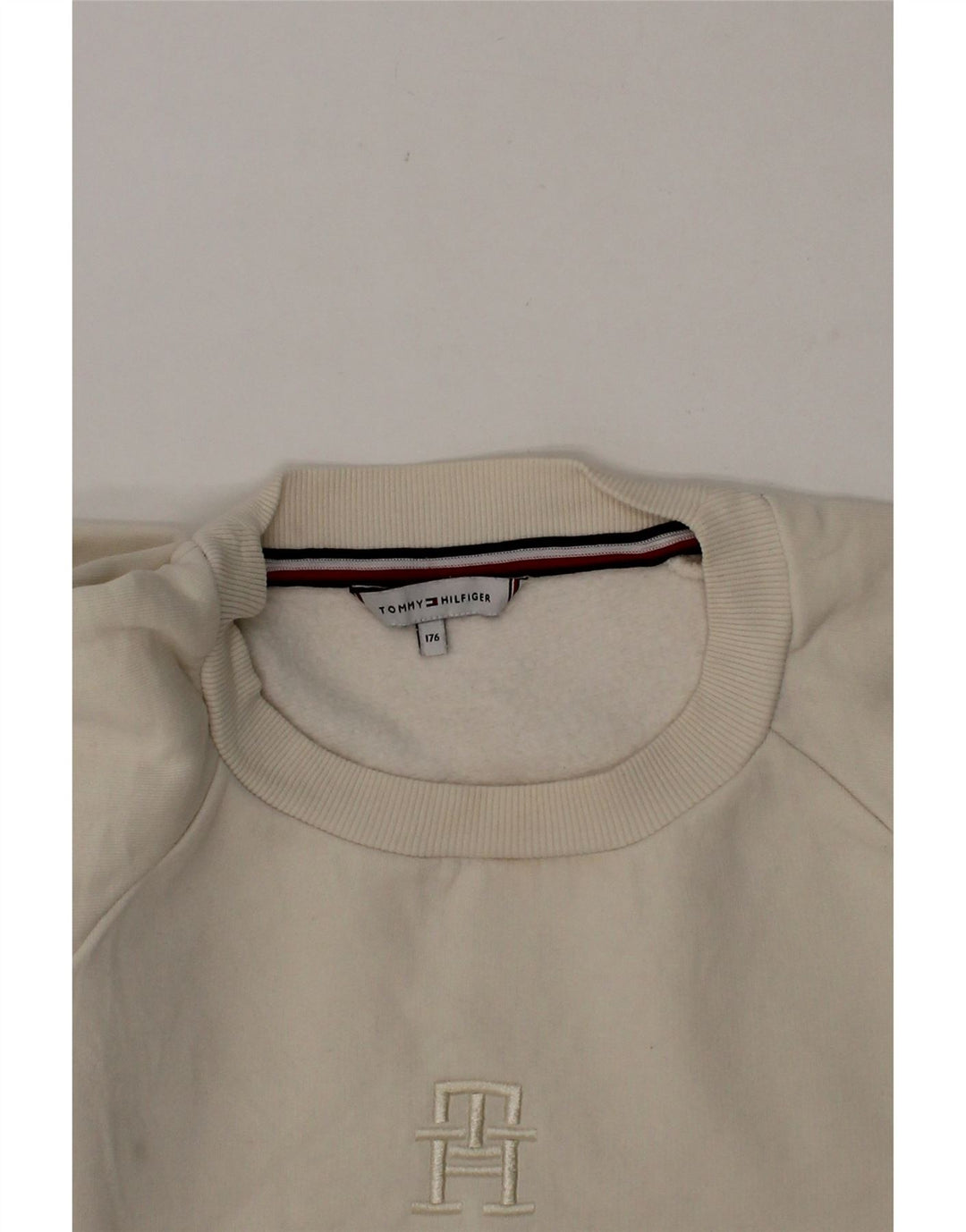 TOMMY HILFIGER Girls Sweatshirt Jumper 15-16 Years Off White Cotton Vintage Tommy Hilfiger and Second-Hand Tommy Hilfiger from Messina Hembry 