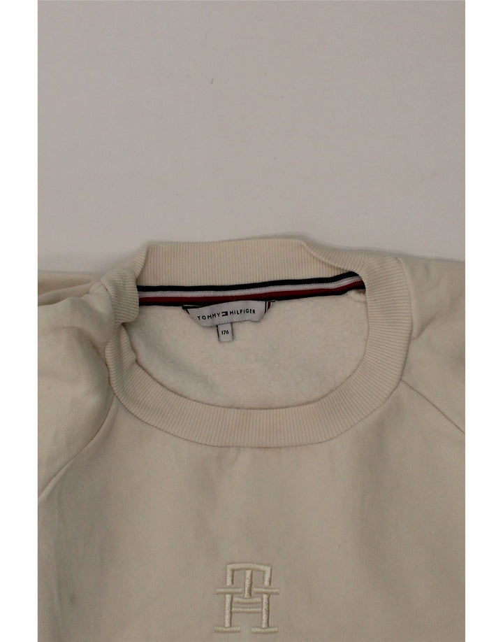 TOMMY HILFIGER Girls Sweatshirt Jumper 15-16 Years Off White Cotton Vintage Tommy Hilfiger and Second-Hand Tommy Hilfiger from Messina Hembry 
