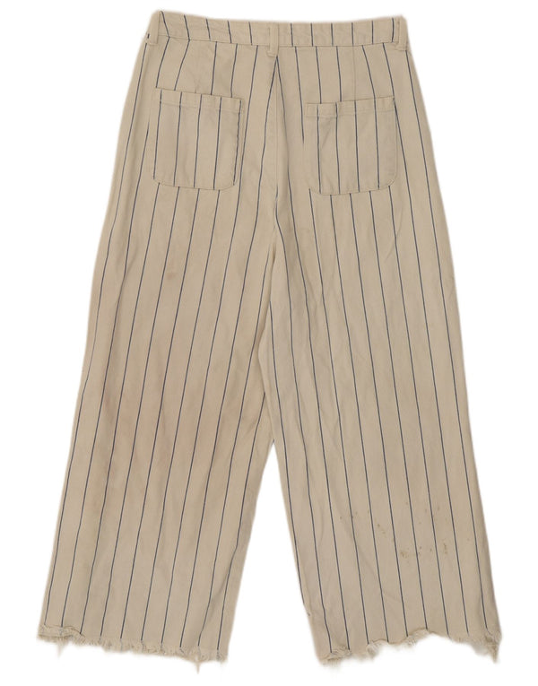 Topshop Womens High Rise Capri Jeans W28 L21 Beige Striped Cotton