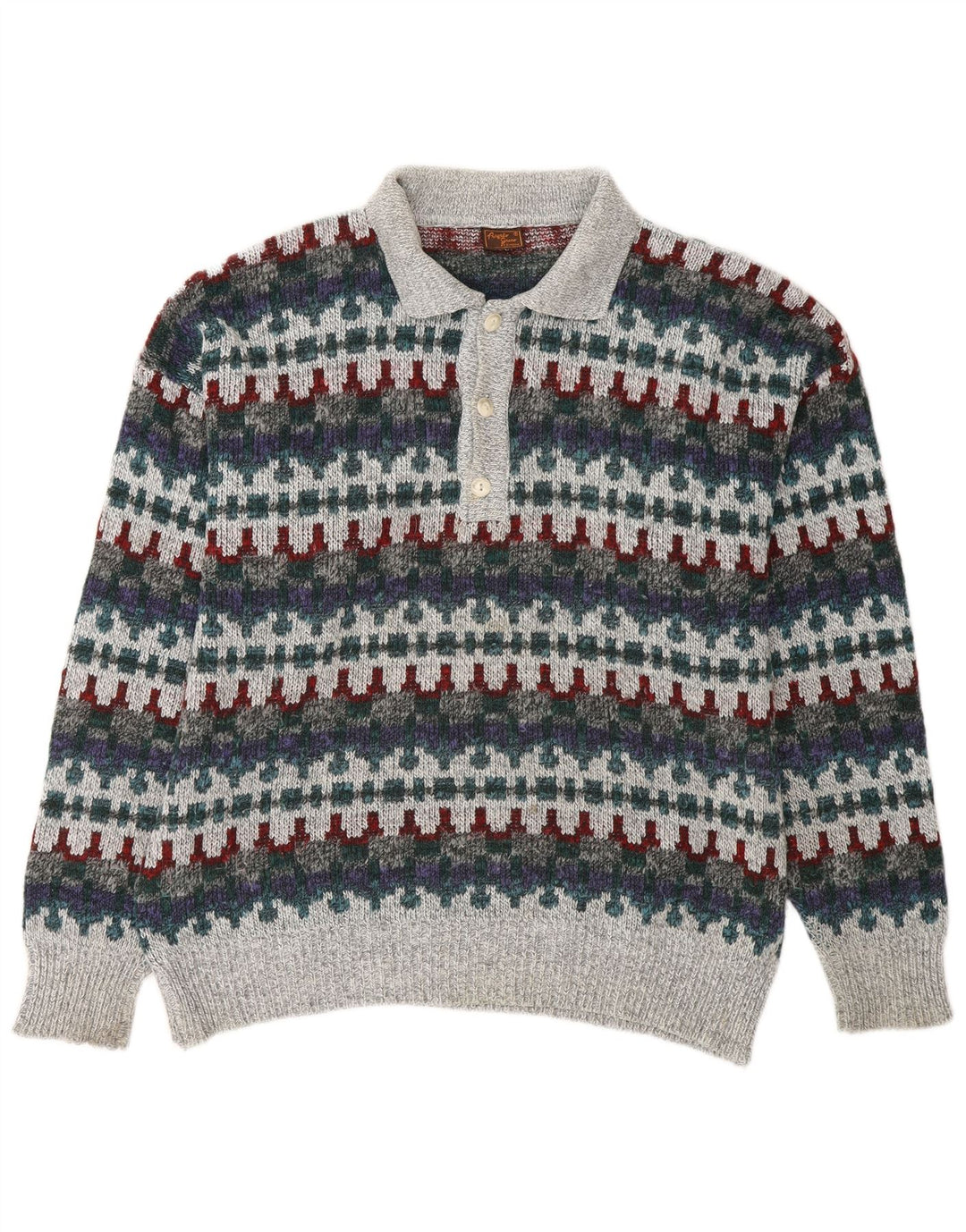 Suéter masculino VINTAGE com gola polo IT 48 médio multicolorido Fair Isle