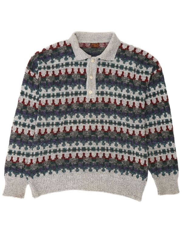 Suéter masculino VINTAGE com gola polo IT 48 médio multicolorido Fair Isle