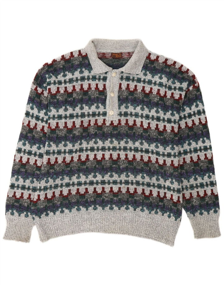 Suéter masculino VINTAGE com gola polo IT 48 médio multicolorido Fair Isle