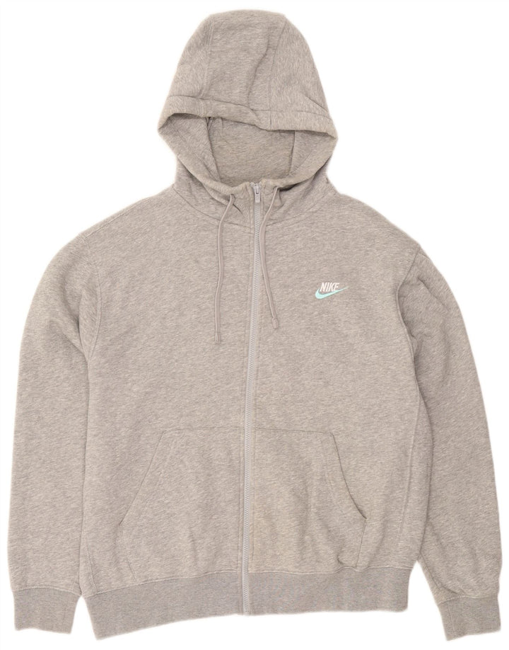 Suéter masculino Nike com capuz e zíper grande algodão manchado cinza