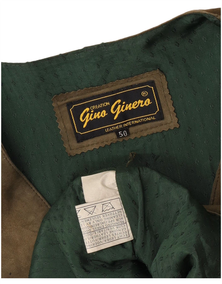 Colete masculino vintage de camurça IT 50 couro cáqui médio