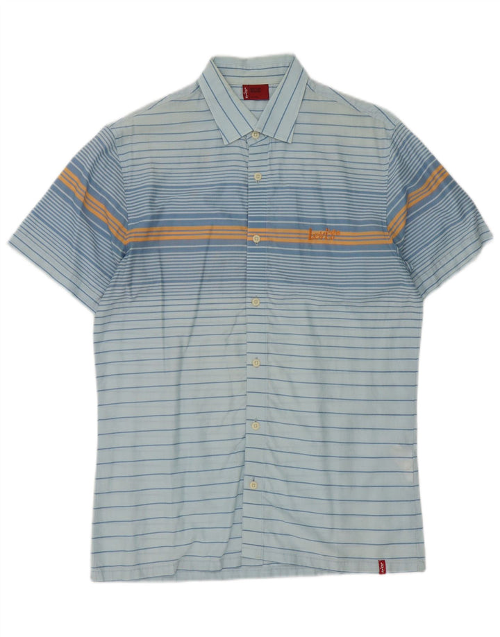 Camisa masculina de manga curta Levi's de algodão listrado azul médio