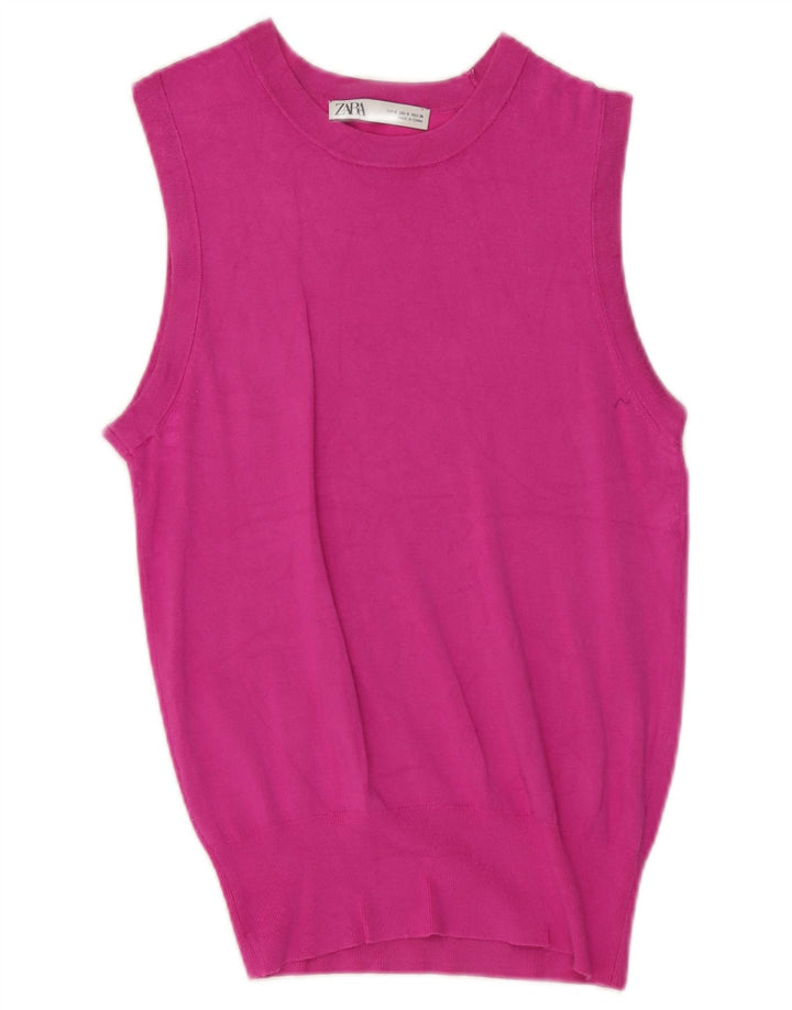 Zara Womens Vest Tank Top UK 8 Pequeno Rosa