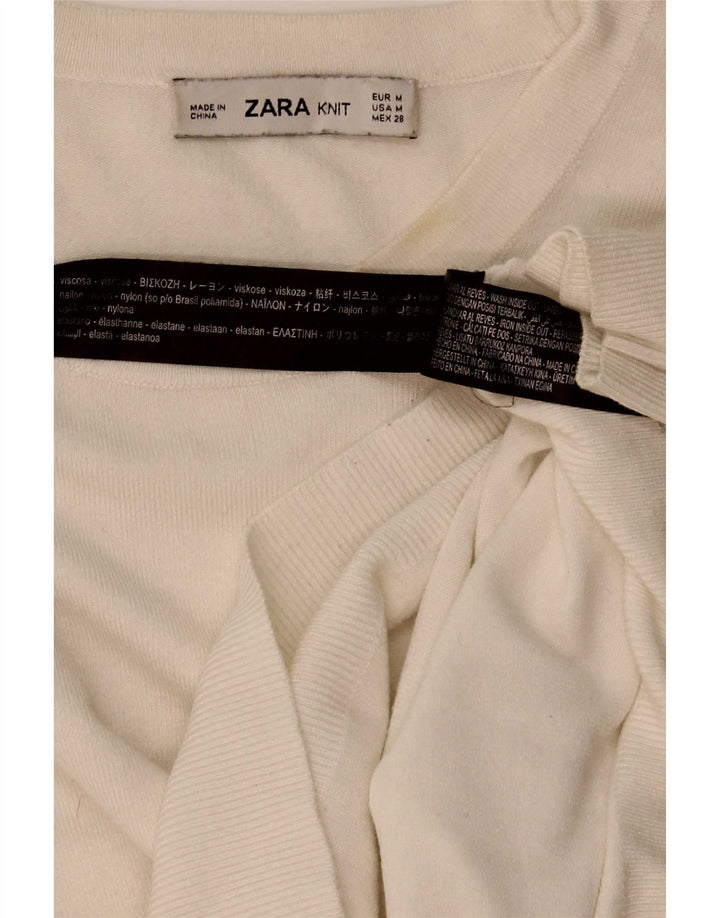 Suéter feminino Zara com gola canoa UK 12 viscose branca média