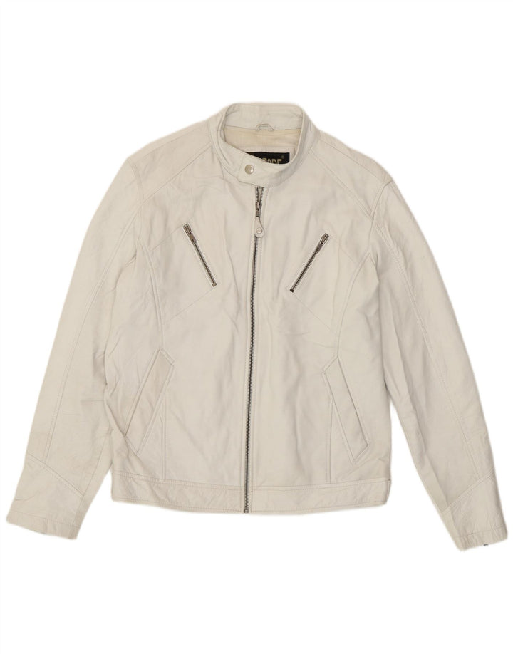 Jaqueta de couro vintage feminina para motociclista UK 18 XL couro branco