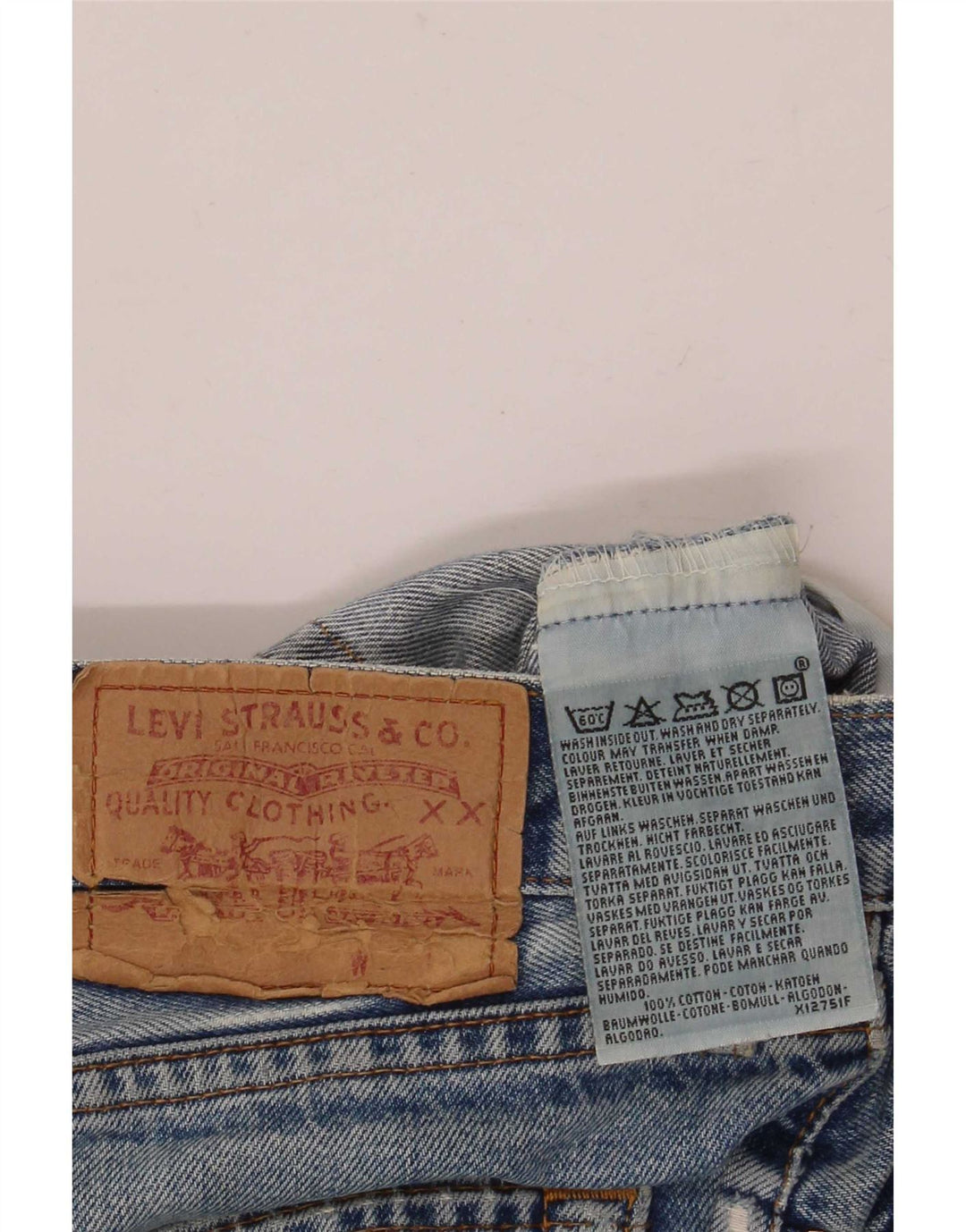 Calça jeans reta masculina Levi's desgastada W36 L32 azul algodão