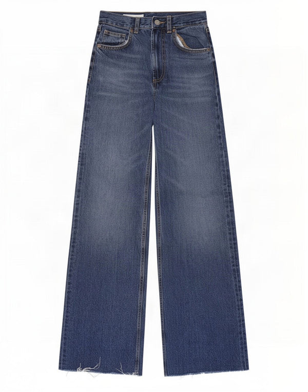 Zara Jeans feminino cintura alta com perna larga EU 34 2XS W24 L32 azul