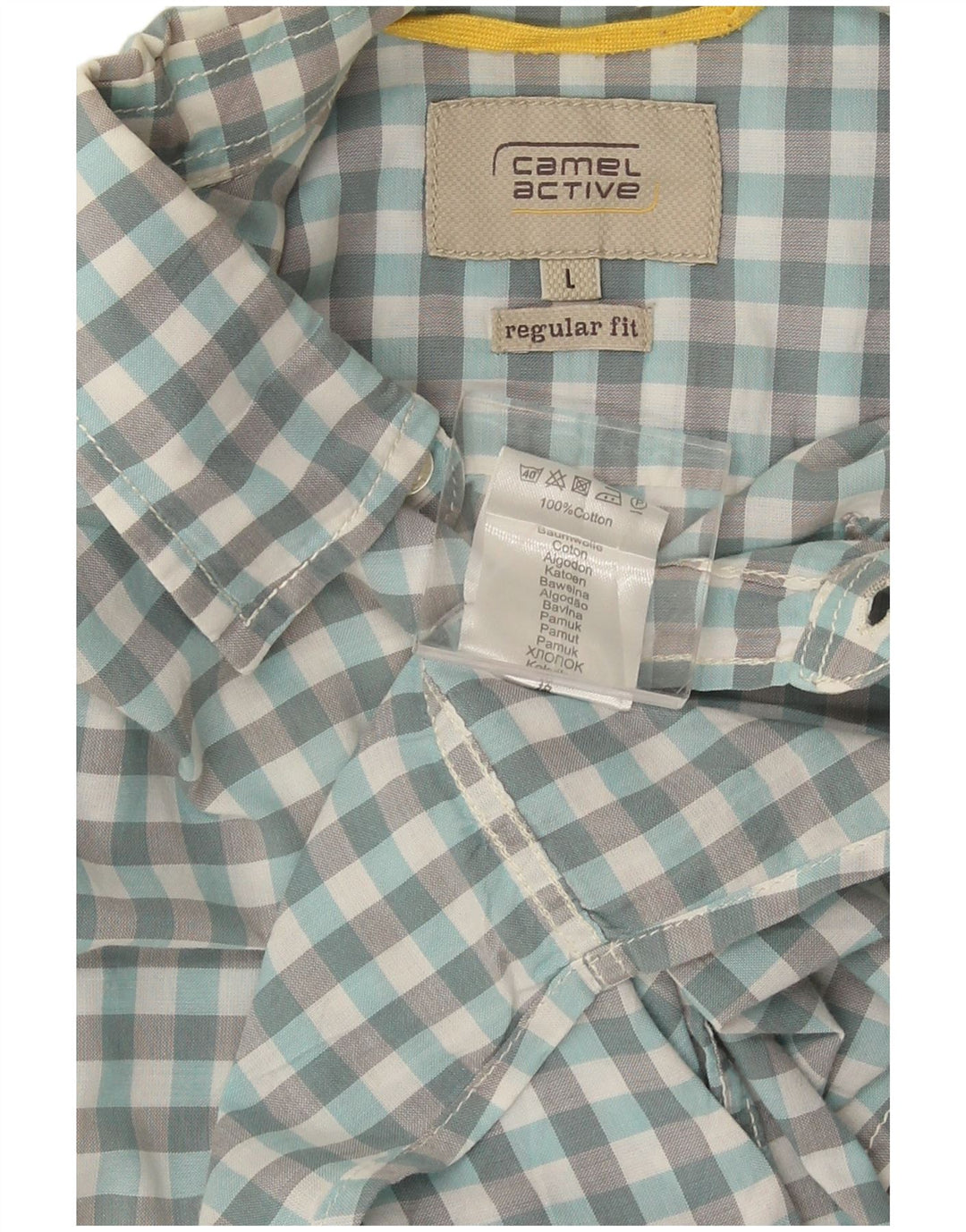 Camel Active Camisa masculina de manga curta regular fit grande algodão guingão azul