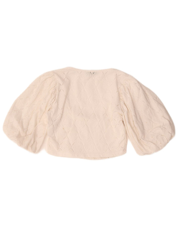 Zara blusa feminina manga 3/4 top UK 14 grande algodão branco